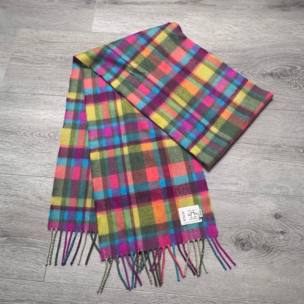 Avoca The Mill Anthology Scarf 100% Pure New Wool Multi Color Plaid Ireland